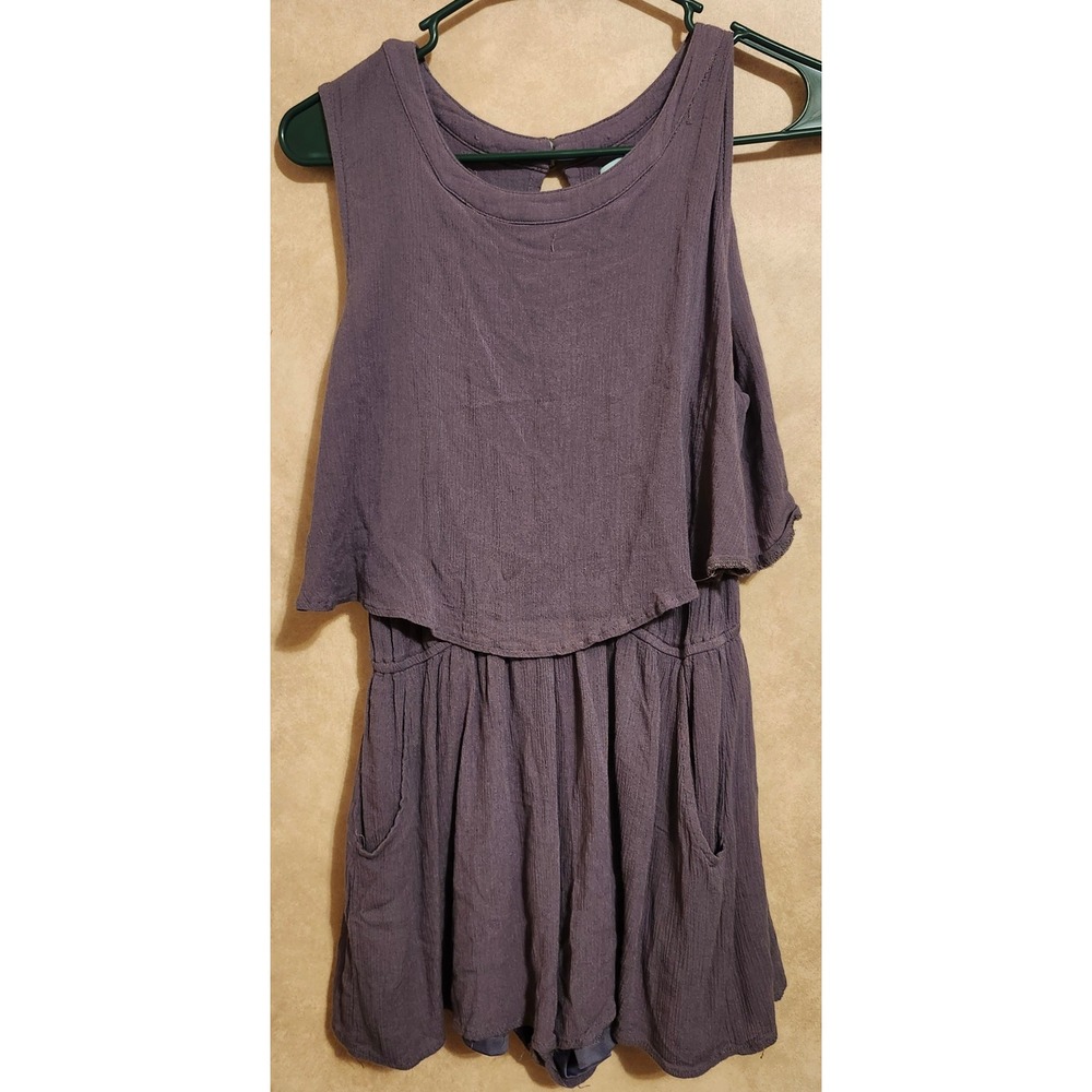 She + Sky Purple Gauze Popover Romper Open Back Sleeveless Pockets Large SL3326